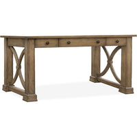 Melange Architectural Writing Desk, shown in taupe and warm gray-brown with wood, metal, and integrated drawer storage.