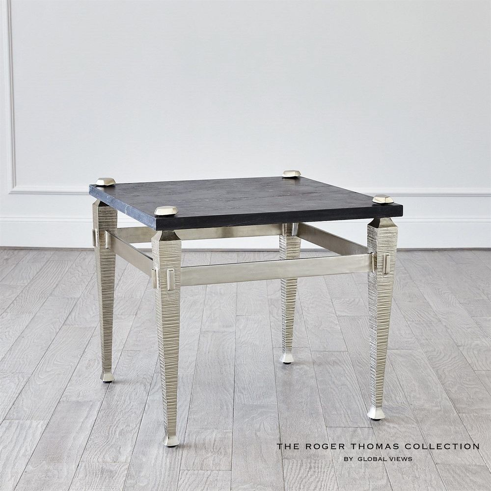 Alternate view of Roman End Table in charcoal black and brushed silver.