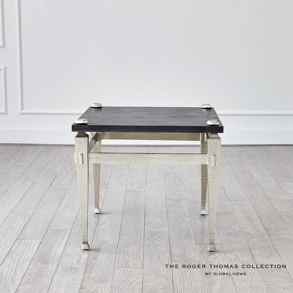 Additional view of Roman End Table in charcoal black and brushed silver.