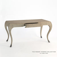 Additional view of Paris Desk in light taupe and warm gray-beige, featuring matte finish and integrated center drawer.