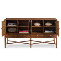 Additional view of Corvino Four-Door Sideboard in medium walnut brown and brass gold.