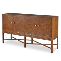 Alternate view of Corvino Four-Door Sideboard in medium walnut brown and brass gold.