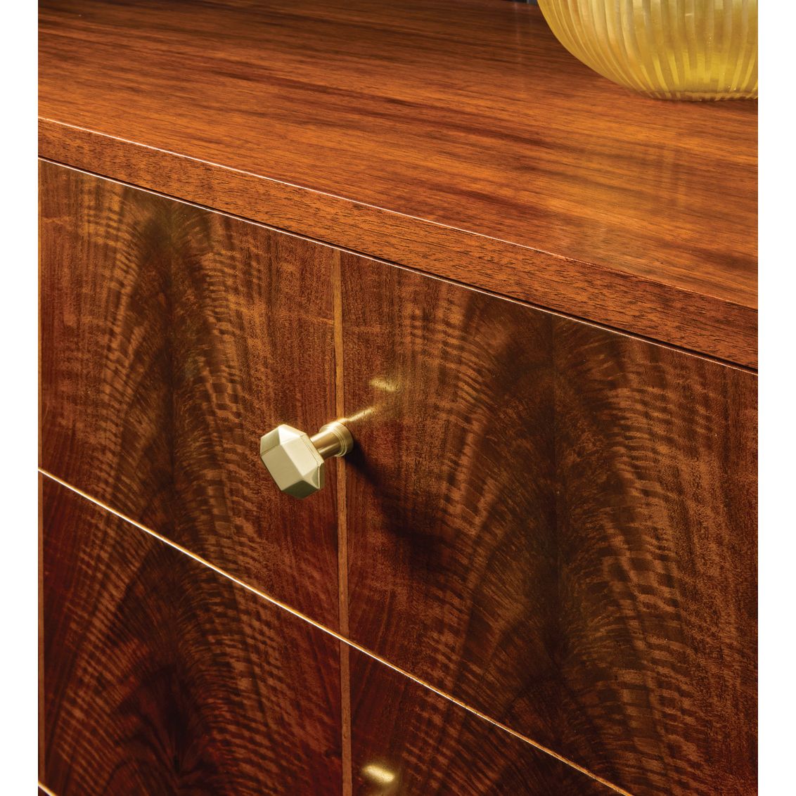 Alternate view of Pegano Bedside Chest in warm medium-dark brown and rich mahogany brown.