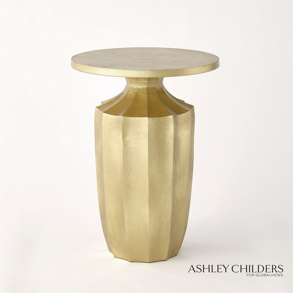 Flirt Drink Table, shown in gold and champagne gold with metal, composite, and a compact round drink surface.