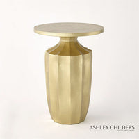 Flirt Drink Table, shown in gold and champagne gold with metal, composite, and a compact round drink surface.