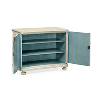 Additional view of Bywater Washed Acacia Storage Cabinet in washed ivory and light beige.