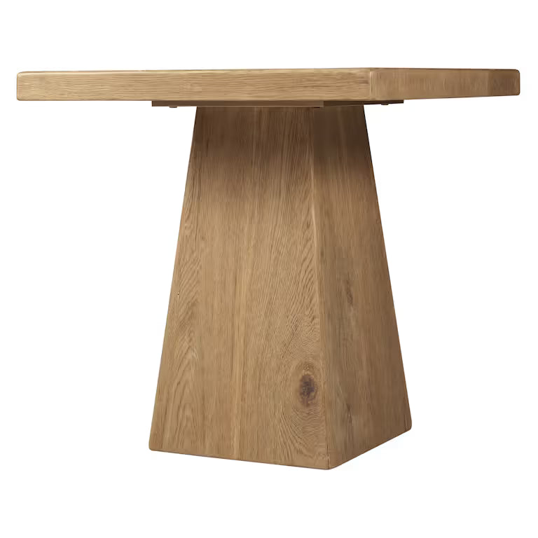 Alternate view of Driftwood End Table, featuring solid wood, oak, and a solid pedestal base.