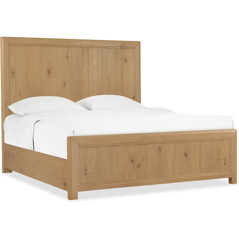 Alternate view of Driftwood Panel Bed, featuring matte clear coat, wood, and panel headboard.