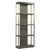 Additional view of Libby Langdon Wesley Etageré, featuring clear glass finish, wood, metal, and open multi-tier shelving.