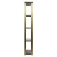 Alternate view of Libby Langdon Wesley Etageré, featuring clear glass finish, wood, metal, and open multi-tier shelving.