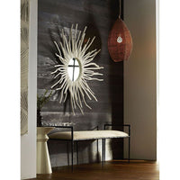 Alternate view of Beckett Bench, featuring textured fabric finish, linen, iron, and fixed low arm frames at both ends.