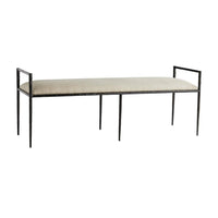 Additional view of Beckett Bench in beige and black, featuring textured fabric finish and fixed low arm frames at both ends.