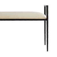 Additional view of Nevada Bench Muslin in off-white and black, featuring hand-forged finish and backless.
