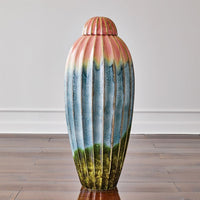 Alternate view of Fluted Jar w/Lid, featuring glossy glaze finish, ceramic, and removable domed lid.