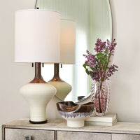 Fringe Vase, shown in soft pink and clear with glass and open top vessel for floral arrangements.