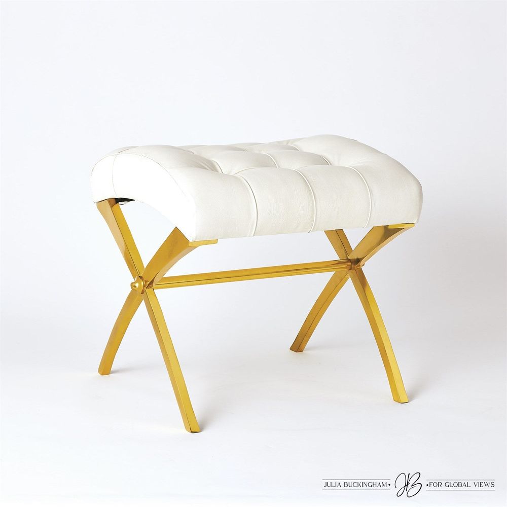 Additional view of Scarlet Stool in ivory and cream, featuring tufted upholstery finish and fixed x-base frame.