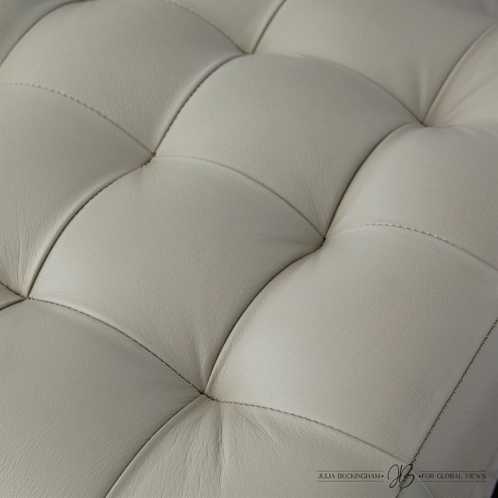 Alternate view of Scarlet Stool, featuring tufted upholstery finish, leather, metal, and fixed x-base frame.