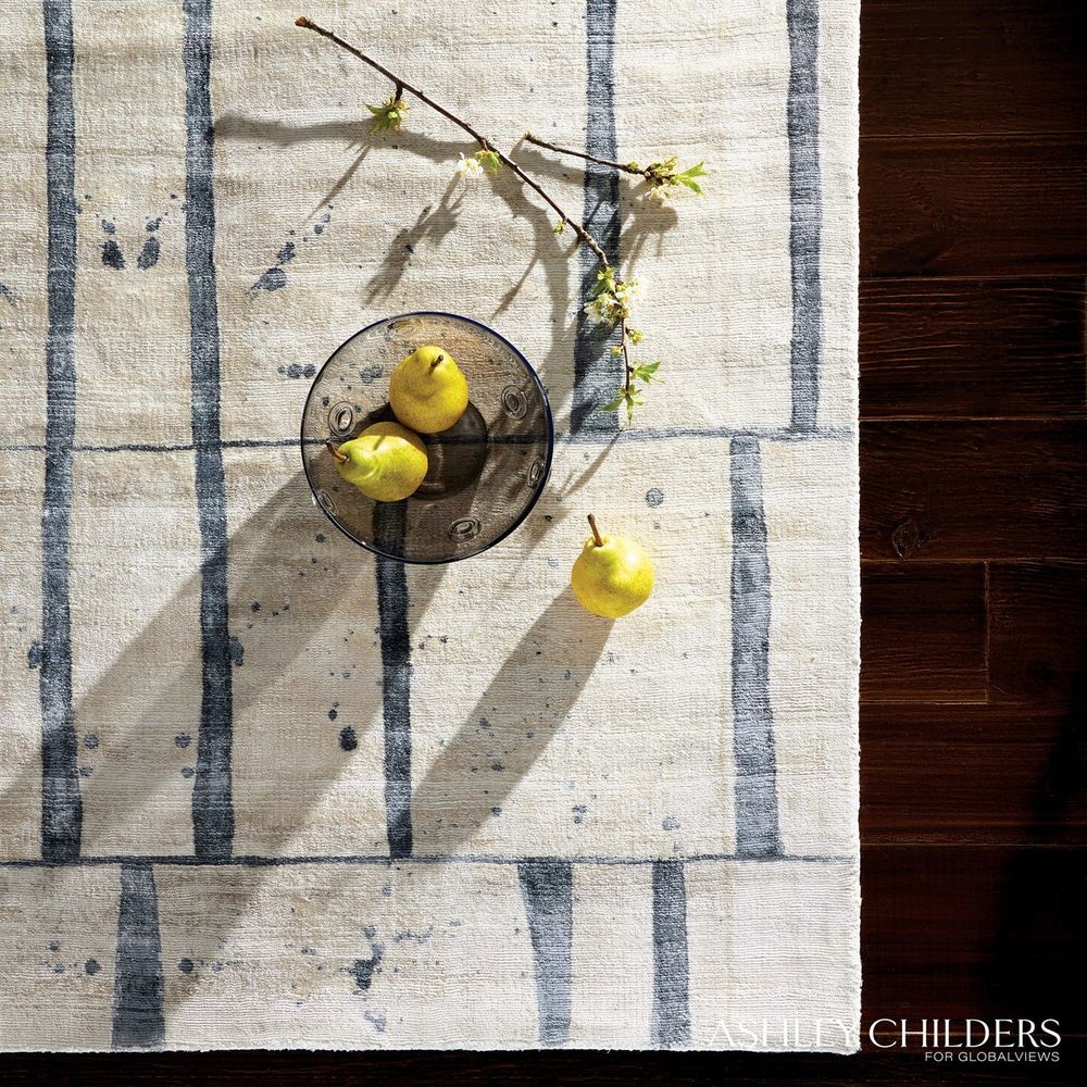 Additional view of Genome Rug in ivory and cream, featuring hand-knotted texture finish and soft textile floor covering.