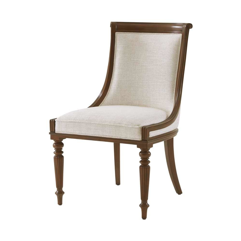 Alternate view of Floris Side Chair, featuring polished wood finish, hardwood, woven fabric, and armless.