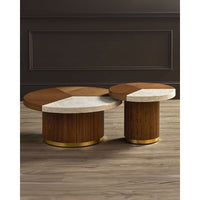 Alternate view of Dakota Large Cocktail Table, featuring fluted finish, wood, stone, and fixed cylindrical pedestal base.