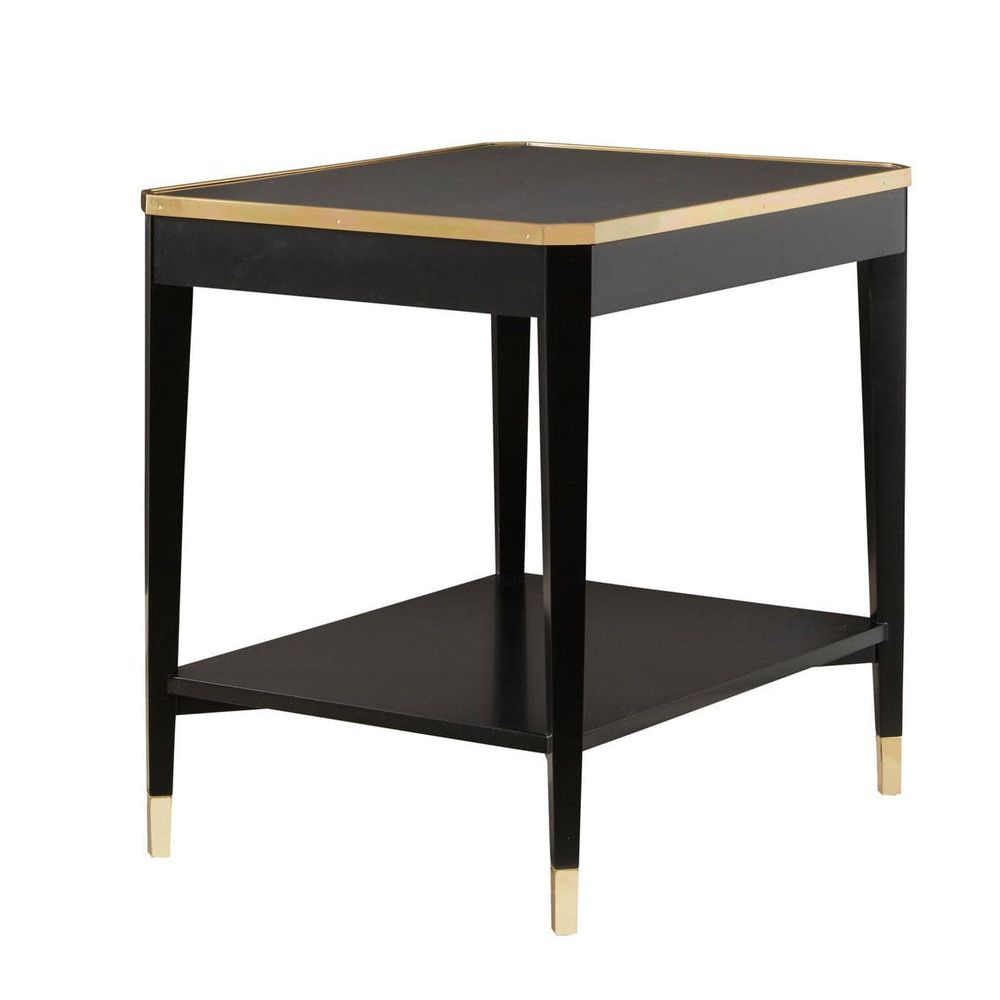 Wilson End Table-Ebony, shown in black and ebony with wood, metal, and open lower shelf for storage or display.