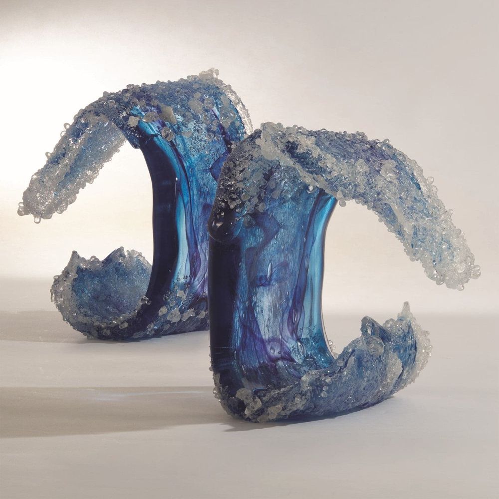 Alternate view of Tidal Wave Sculpture in cobalt blue and deep navy blue.