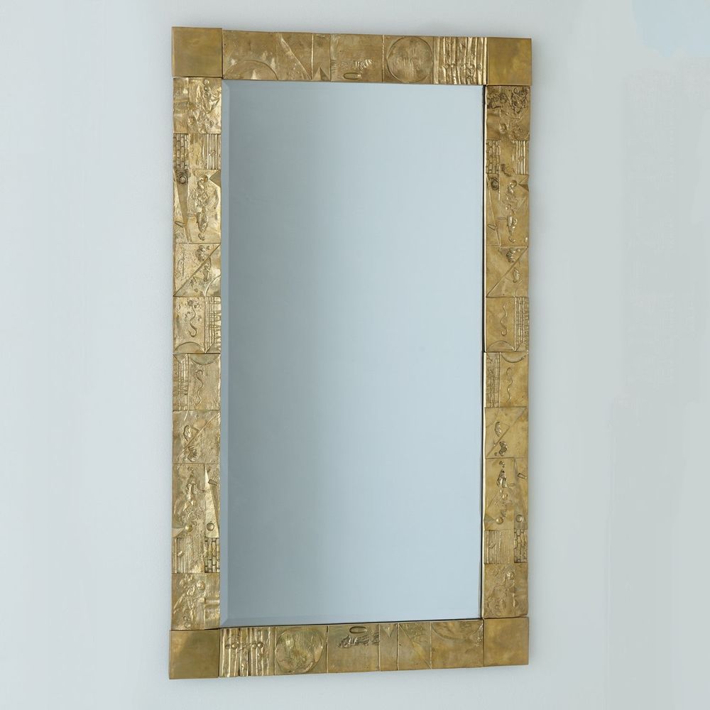 Additional view of Pimlico Mirror in silver and gold, featuring textured relief finish and wall-mounted rectangular mirror.
