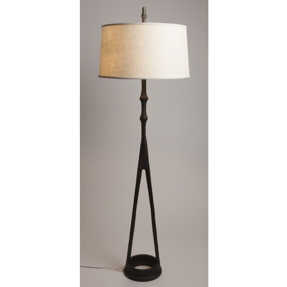 Compass Floor Lamp, shown in dark bronze and off-white with metal, fabric, and a floor-standing tripod base.