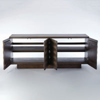 Additional view of Minuet Buffet in dark brown and espresso, featuring carved relief finish and enclosed multi-door storage.