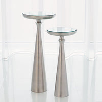 Alternate view of Minaret Accent Table, featuring metal, glass, and a round inset glass top surface.