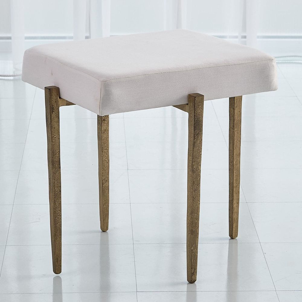 Additional view of Laforge Bench in cream and off-white, featuring upholstered and a backless seat.
