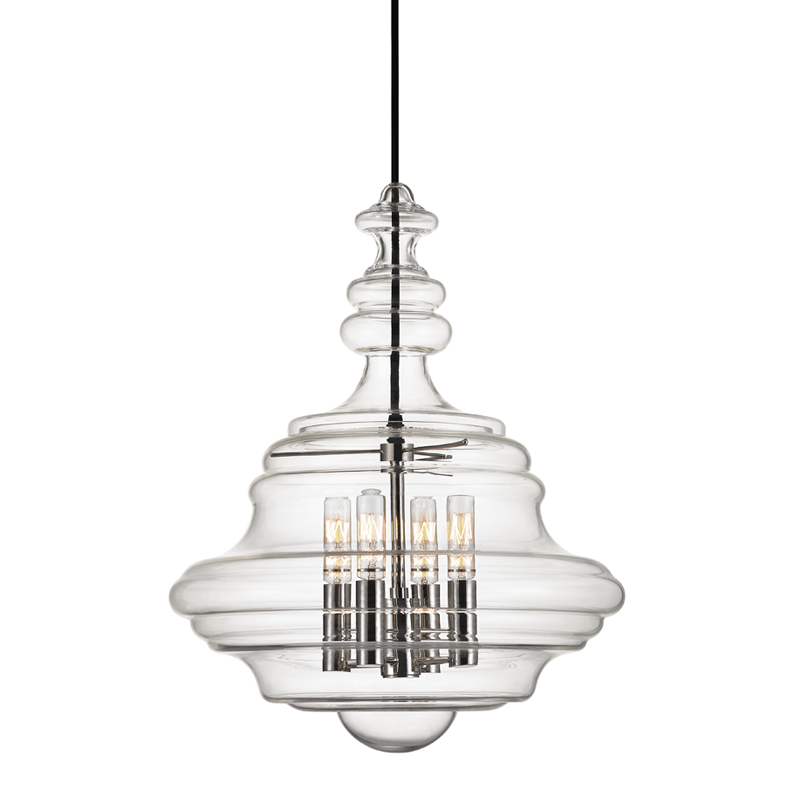 Alternate view of Washington 4 Light Small Pendant in clear and brass.