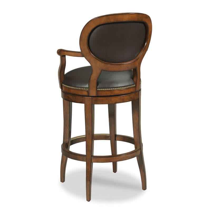 Alternate view of Oval Back Swivel Counter Stool in warm medium brown and dark chocolate brown.