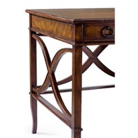 Alternate view of L'ecriture Pedestal Desk, featuring gilt border finish, wood, leather, and leather writing surface inset.