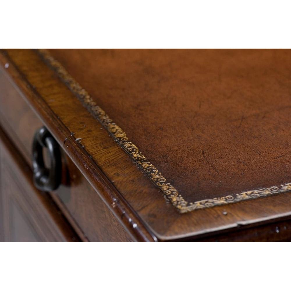 Additional view of L'ecriture Pedestal Desk, featuring gilt border finish, wood, leather, and leather writing surface inset.