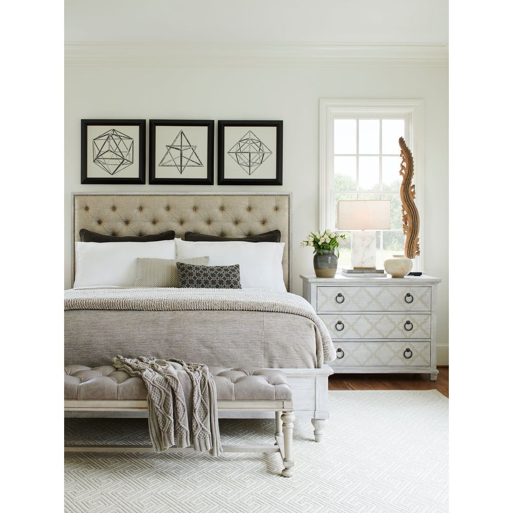 Additional view of Sag Harbor Tufted Upholstered Bed 6/6 King in oyster beige and light taupe.