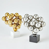 Alternate view of Sphere Sculpture, featuring high-gloss metallic finish, metal, stone, and a freestanding pedestal base.
