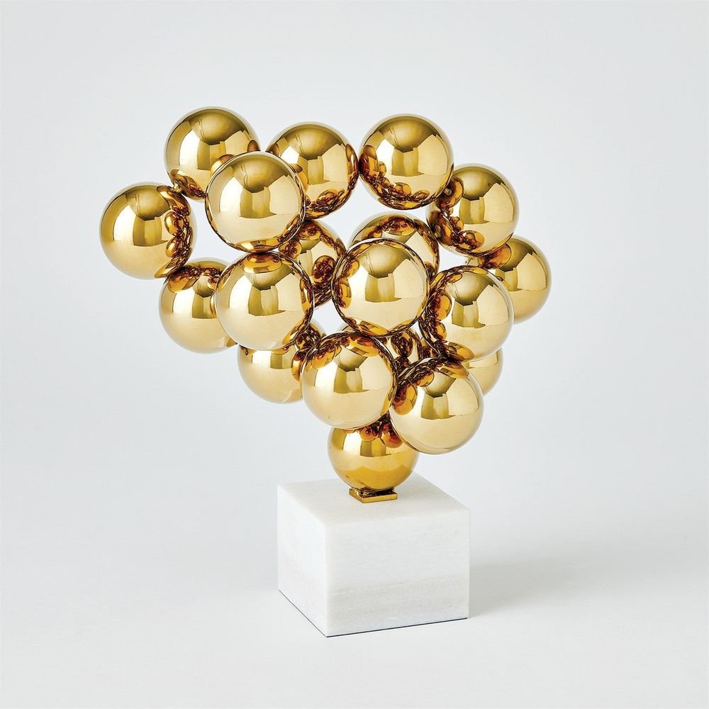 Additional view of Sphere Sculpture, featuring high-gloss metallic finish, metal, stone, and a freestanding pedestal base.