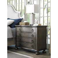 Alternate view of Sandy Ridge Bachelors Chest, featuring distressed, wood, metal, and four drawers.