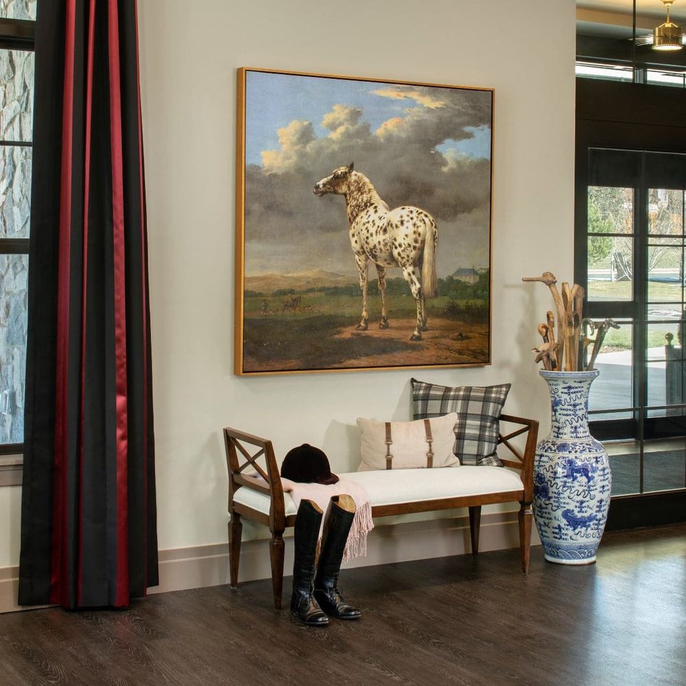 Additional view of Neo-Classic Bench in dark brown and cream.