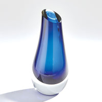 Additional view of Slant Vase in smoky amber-brown and cobalt blue, featuring polished finish and open top vessel.
