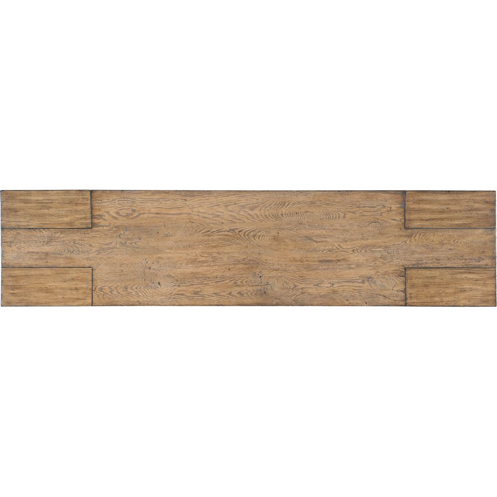 Alternate view of Console Table, featuring matte finish, solid wood, mindi wood, and open knee clearance under apron.