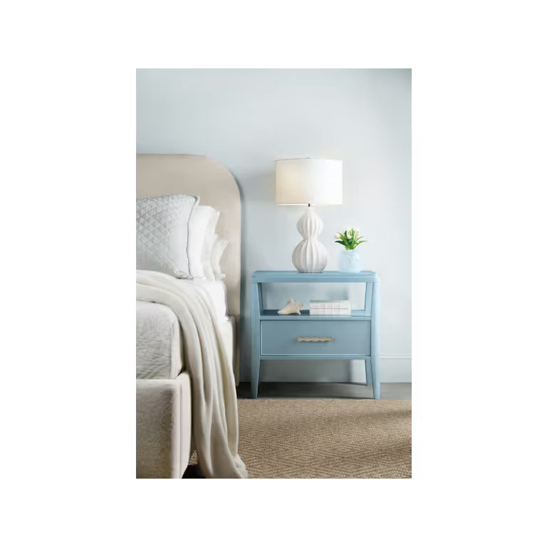 Additional view of Commerce and Market Bridget Upholstered Bed in ivory and cream.