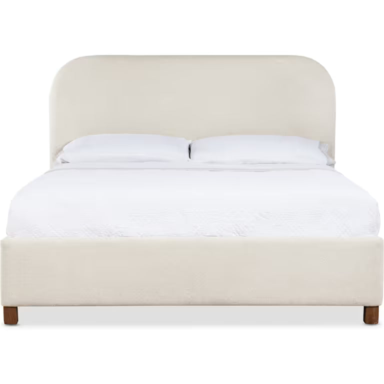 Commerce and Market Bridget Upholstered Bed, shown in ivory and cream with upholstery fabric and wood.