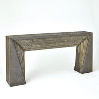 Additional view of Deco Console in charcoal gray and antique gold, featuring metallic foil finish and open knee space.