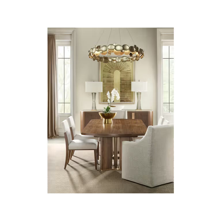 Alternate view of Eleana Rectangle Dining Table with Two 20-inch Leaves in medium walnut brown and warm amber wood.