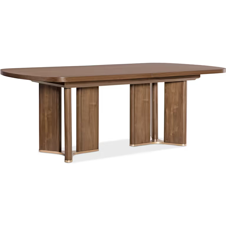 Additional view of Eleana Rectangle Dining Table with Two 20-inch Leaves in medium walnut brown and warm amber wood.