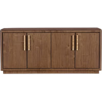 Eleana Buffet, shown in medium brown with wood, metal, and four-door storage.