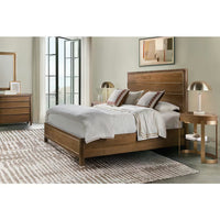 Alternate view of Eleana Panel Bed, featuring brushed brass finish, wood, metal, and panel headboard.