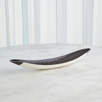 Alternate view of Ebony Ivory Gondola Bowl, featuring glossy glaze finish, ceramic, and shallow open elongated serving basin.